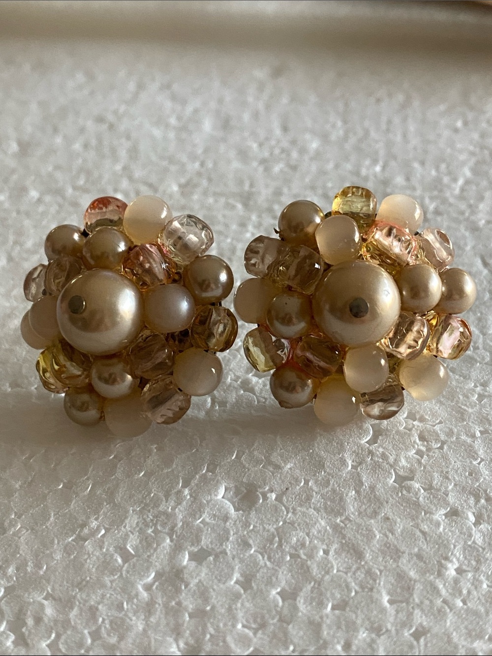 Vintage Gold Pearl Cluster Clip-On Earrings